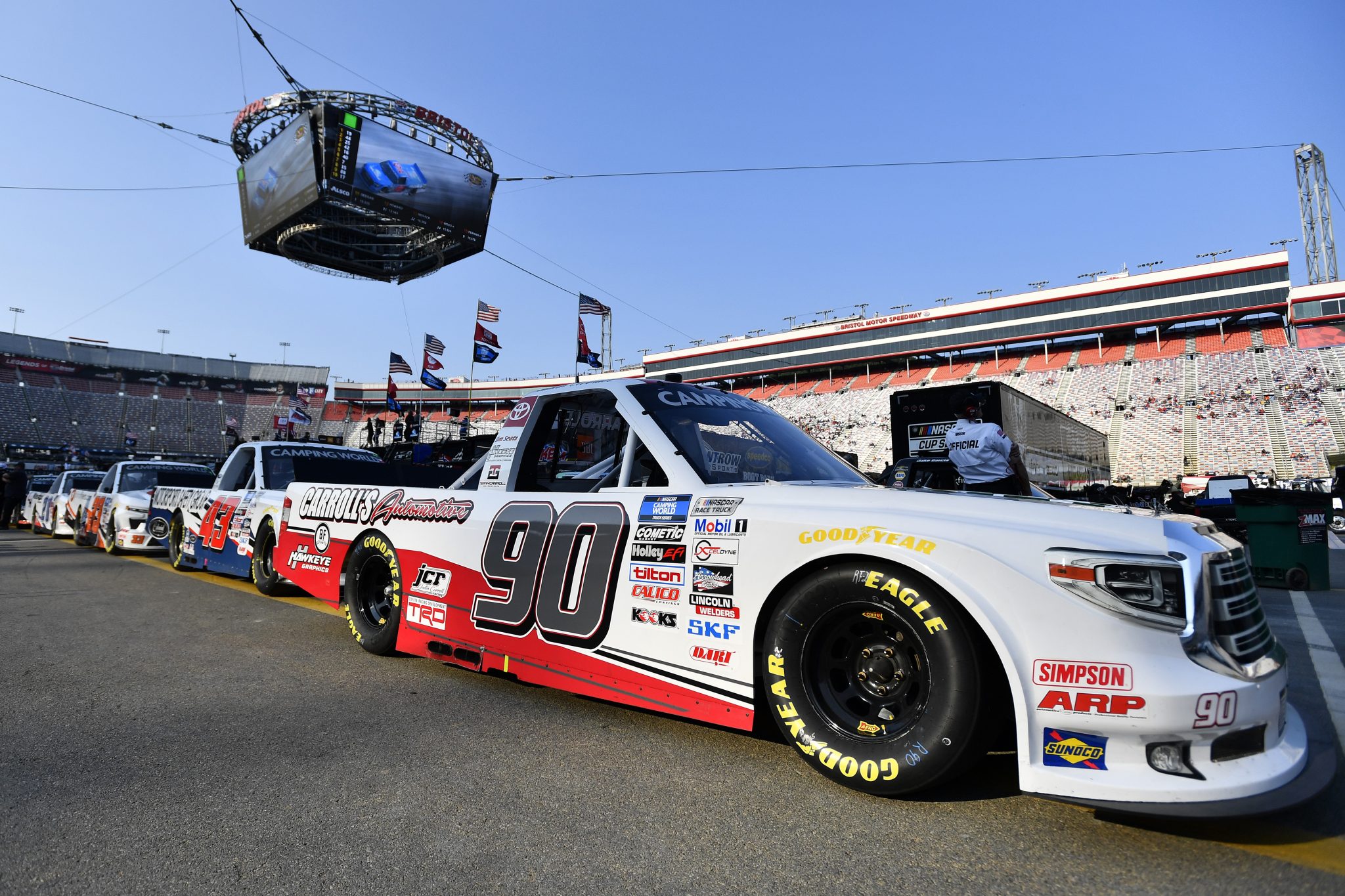 BRISTOL, TENNESSEE - SEPTEMBER 15: The #90 Carroll's Automotive Toyota, driven by Justin Carroll sits parked on the grid during qualifying for the NASCAR Camping World Truck Series UNOH 200 at Bristol Motor Speedway on September 15, 2022 in Bristol, Tennessee. (Photo by Sean Gardner/Getty Images) | Getty Images