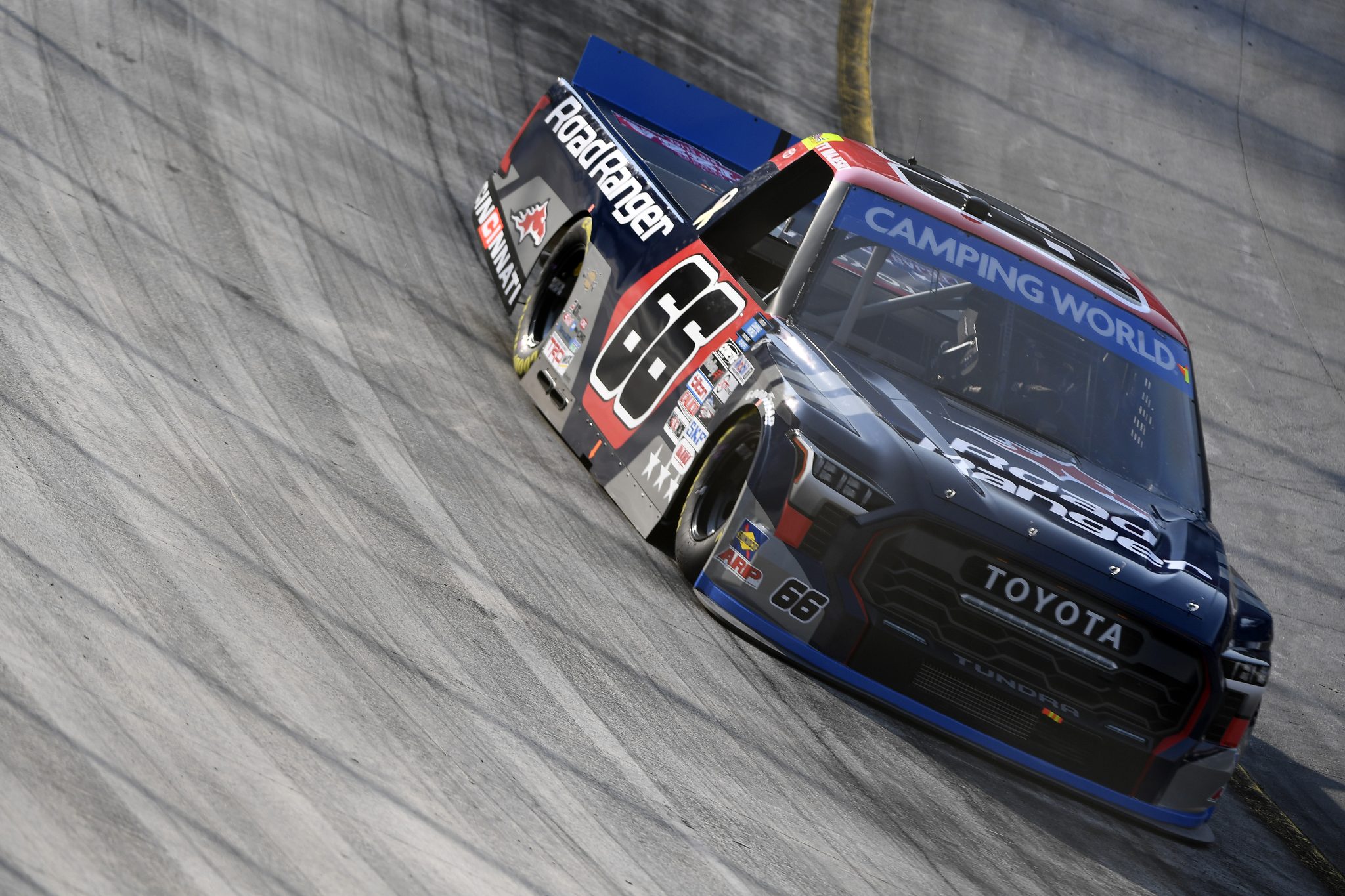 BRISTOL, TENNESSEE - SEPTEMBER 15: Ty Majeski, driver of the #66 Road Ranger Toyota, drives during practice for the NASCAR Camping World Truck Series UNOH 200 at Bristol Motor Speedway on September 15, 2022 in Bristol, Tennessee. (Photo by Logan Riely/Getty Images) | Getty Images