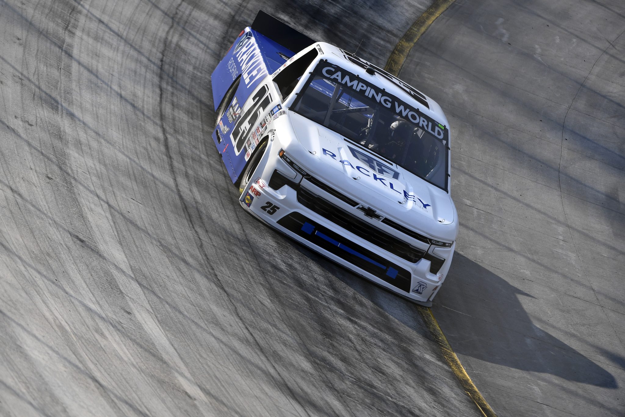 BRISTOL, TENNESSEE - SEPTEMBER 15: Matt DiBenedetto, driver of the #25 Rackley Roofing/WAR Shocks Chevrolet, drives during practice for the NASCAR Camping World Truck Series UNOH 200 at Bristol Motor Speedway on September 15, 2022 in Bristol, Tennessee. (Photo by Logan Riely/Getty Images) | Getty Images