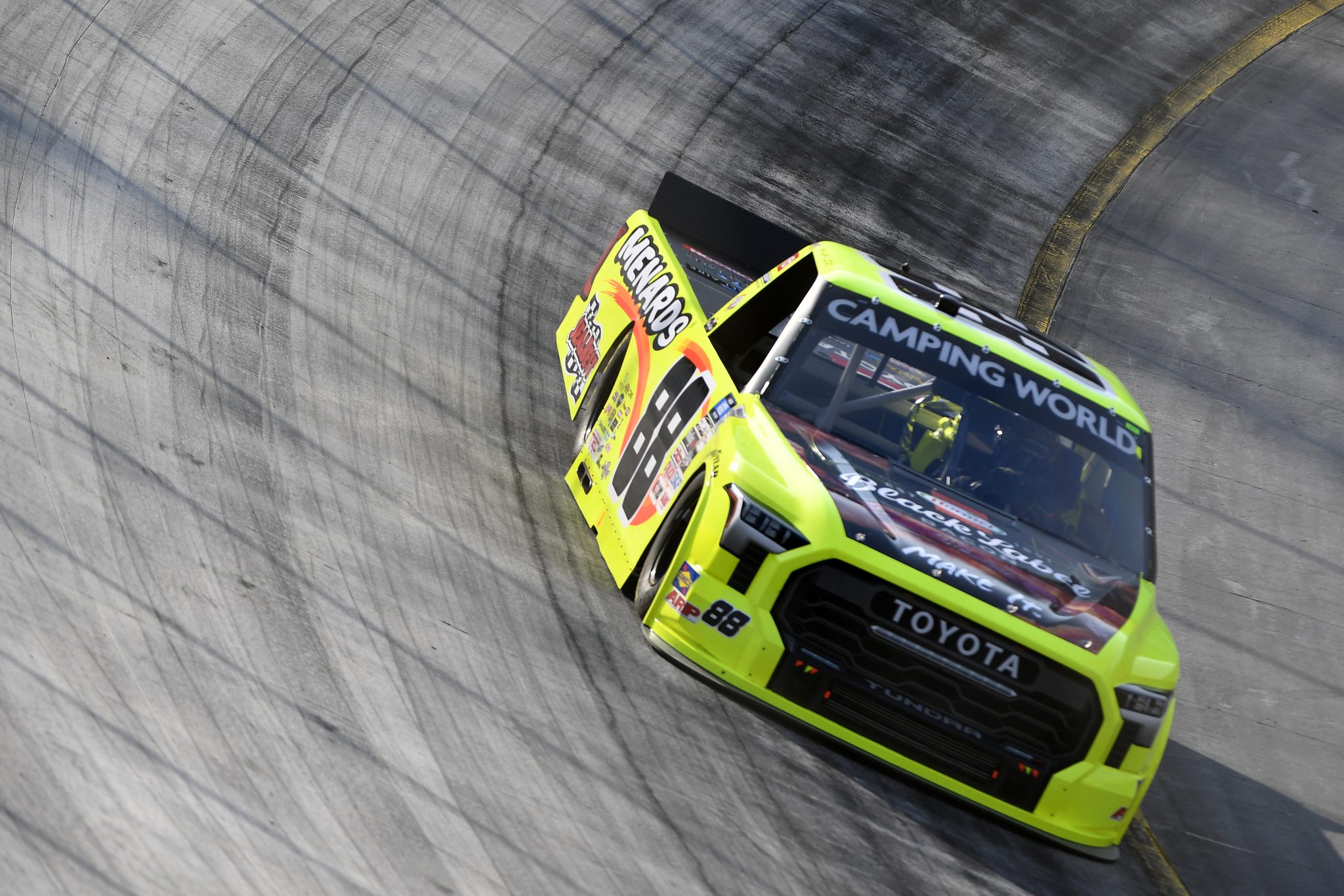 BRISTOL, TENNESSEE - SEPTEMBER 15: Matt Crafton, driver of the #88 Black Label Bacon/Menards Toyota, drives during practice for the NASCAR Camping World Truck Series UNOH 200 at Bristol Motor Speedway on September 15, 2022 in Bristol, Tennessee. (Photo by Logan Riely/Getty Images) | Getty Images