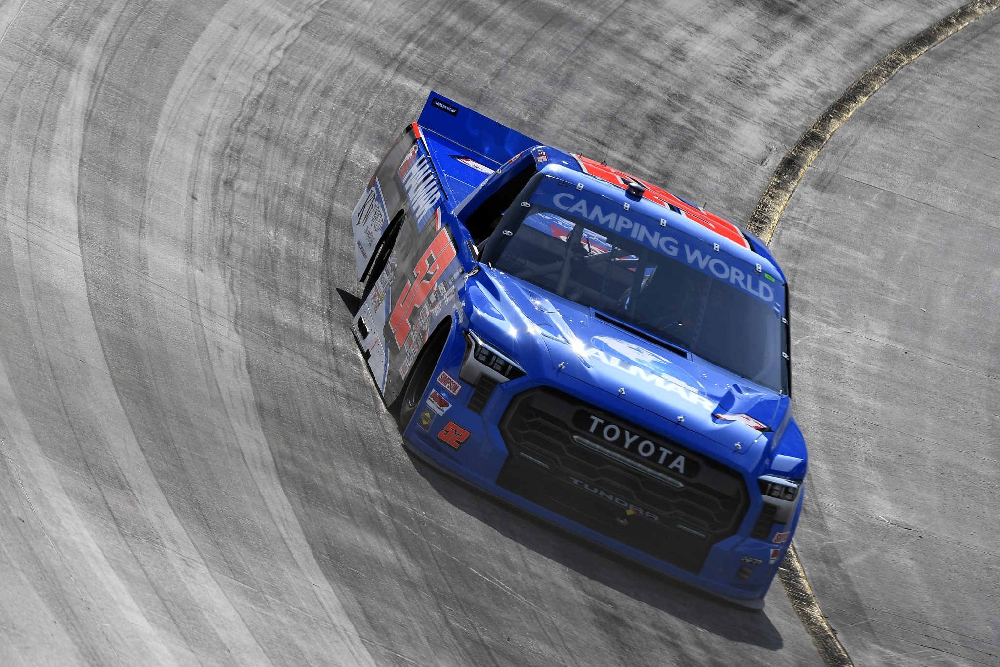 BRISTOL, TENNESSEE - SEPTEMBER 15: Stewart Friesen, driver of the #52 Halmar International Toyota, drives during practice for the NASCAR Camping World Truck Series UNOH 200 at Bristol Motor Speedway on September 15, 2022 in Bristol, Tennessee. (Photo by Logan Riely/Getty Images) | Getty Images