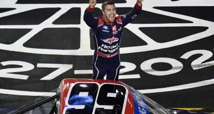 BRISTOL, TENNESSEE - SEPTEMBER 15: Ty Majeski, driver of the #66 Road Ranger Toyota, celebrates after winning the NASCAR Camping World Truck Series UNOH 200 at Bristol Motor Speedway on September 15, 2022 in Bristol, Tennessee. (Photo by Logan Riely/Getty Images) | Getty Images