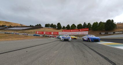 SONOMA, CALIFORNIA - JUNE 12: Kyle Larson, driver of the #5 HendrickCars.com Chevrolet, and Chase Elliott, driver of the #9 NAPA Auto Parts Chevrolet, lead the field on a pace lap prior to the NASCAR Cup Series Toyota/Save Mart 350 at Sonoma Raceway on June 12, 2022 in Sonoma, California. (Photo by Chris Graythen/Getty Images) | Getty Images