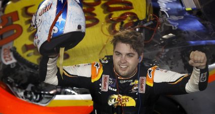 BRISTOL, TENNESSEE - SEPTEMBER 16: Noah Gragson, driver of the #9 Bass Pro Shops/TrueTimber/BRCC Chevrolet, celebrates after winning the NASCAR Xfinity Series Food City 300 at Bristol Motor Speedway on September 16, 2022 in Bristol, Tennessee. (Photo by Sean Gardner/Getty Images) | Getty Images