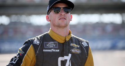 TALLADEGA, ALABAMA - APRIL 22: Brandon Brown, driver of the #68 Trade The Chain Chevrolet, looks on during qualifying for the NASCAR Xfinity Series  Ag-Pro 300  at Talladega Superspeedway on April 22, 2022 in Talladega, Alabama. (Photo by James Gilbert/Getty Images) | Getty Images