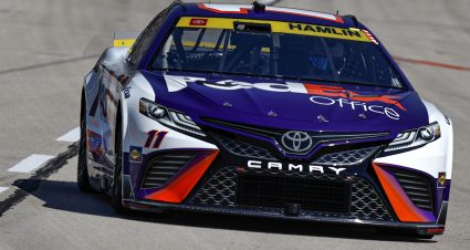 FORT WORTH, TEXAS - SEPTEMBER 24: Denny Hamlin, driver of the #11 FedEx Office Toyota, drives during practice for the NASCAR Cup Series Auto Trader EchoPark Automotive 500 at Texas Motor Speedway on September 24, 2022 in Fort Worth, Texas. (Photo by Sean Gardner/Getty Images) | Getty Images