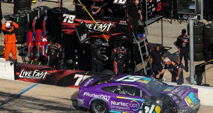FORT WORTH, TEXAS - SEPTEMBER 25: Cody Ware, driver of the #51 Nurtec ODT Ford, spins into the pit area after an on-track incident during the NASCAR Cup Series Auto Trader EchoPark Automotive 500 at Texas Motor Speedway on September 25, 2022 in Fort Worth, Texas. (Photo by James Gilbert/Getty Images) | Getty Images