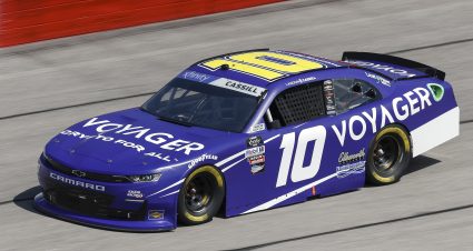 DARLINGTON, SOUTH CAROLINA - SEPTEMBER 03: Landon Cassill, driver of the #10 Voyager: Crypto for All Chevrolet, drives during practice for the NASCAR Xfinity Series Sport Clips Haircuts VFW Help A Hero 200 at Darlington Raceway on September 03, 2022 in Darlington, South Carolina. (Photo by Jared C. Tilton/Getty Images) | Getty Images