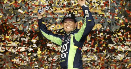 DARLINGTON, SOUTH CAROLINA - SEPTEMBER 04: Erik Jones, driver of the #43 FOCUSfactor Chevrolet, celebrate in victory lane after winning the NASCAR Cup Series Cook Out Southern 500 at Darlington Raceway on September 04, 2022 in Darlington, South Carolina. (Photo by Jared C. Tilton/Getty Images) | Getty Images