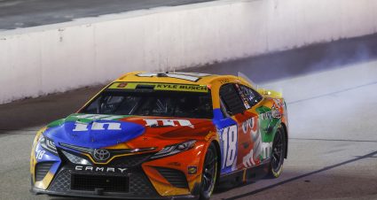 DARLINGTON, SOUTH CAROLINA - SEPTEMBER 04: Kyle Busch, driver of the #18 M&M's Toyota, exits the track for the garage after the engine expires during the NASCAR Cup Series Cook Out Southern 500 at Darlington Raceway on September 04, 2022 in Darlington, South Carolina. (Photo by Jared C. Tilton/Getty Images) | Getty Images