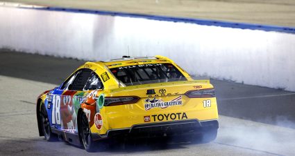 DARLINGTON, SOUTH CAROLINA - SEPTEMBER 04: Kyle Busch, driver of the #18 M&M's Toyota, exits the track for the garage after the engine expires during the NASCAR Cup Series Cook Out Southern 500 at Darlington Raceway on September 04, 2022 in Darlington, South Carolina. (Photo by Jared C. Tilton/Getty Images) | Getty Images