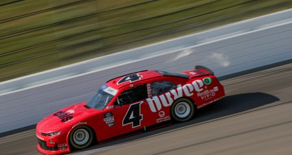 KANSAS CITY, KANSAS - SEPTEMBER 09: Bayley Currey, driver of the #4 Hy-Vee 4 Chevrolet Chevrolet, drives during practice for the NASCAR Xfinity Series Kansas Lottery 300 at Kansas Speedway on September 09, 2022 in Kansas City, Kansas. (Photo by Meg Oliphant/Getty Images) | Getty Images