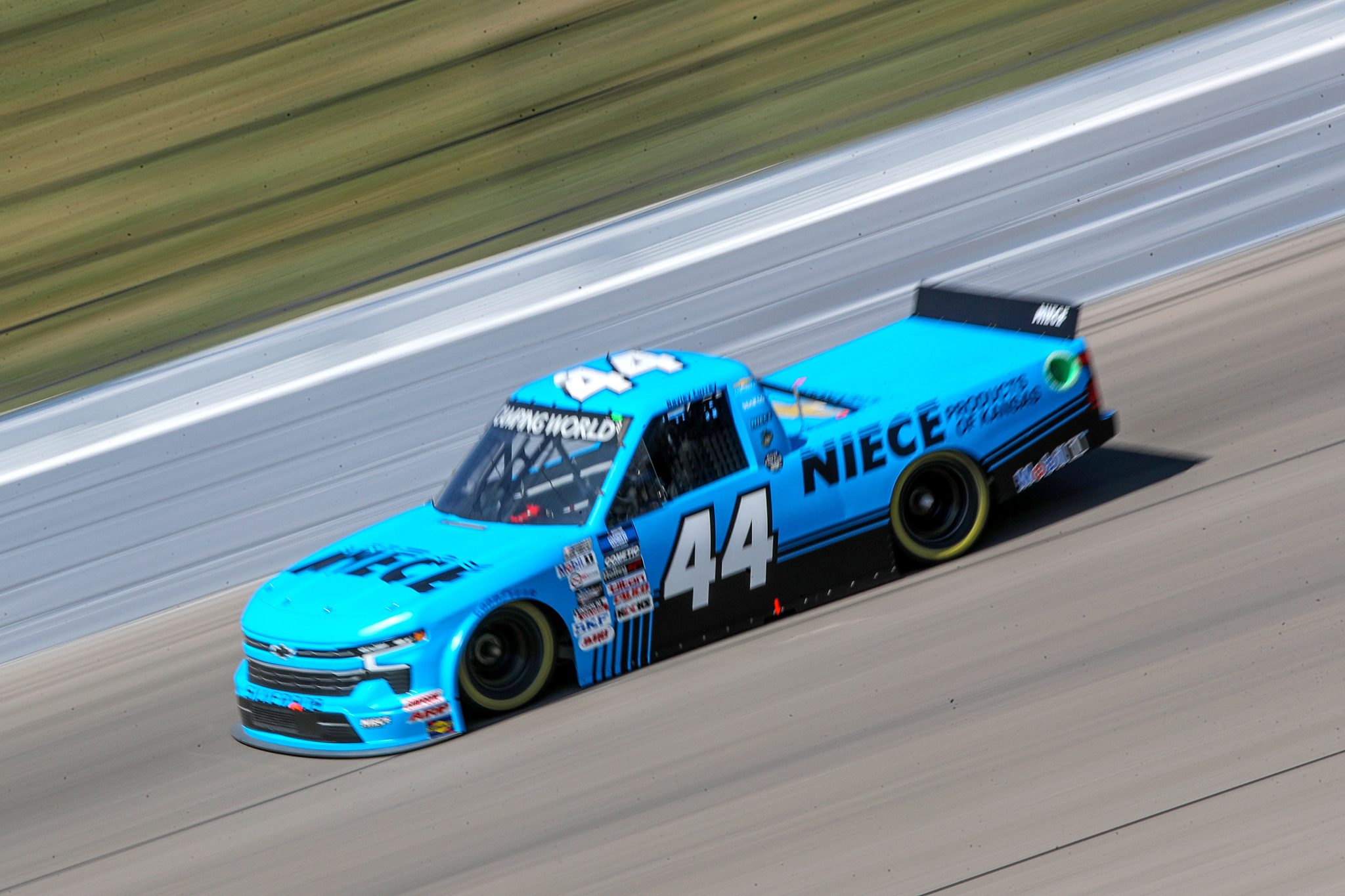 KANSAS CITY, KANSAS - SEPTEMBER 09: Bayley Currey, driver of the #44 Niece Chevrolet, drives during practice for the NASCAR Camping World Truck Series Kansas Lottery 200 at Kansas Speedway on September 09, 2022 in Kansas City, Kansas. (Photo by Meg Oliphant/Getty Images) | Getty Images