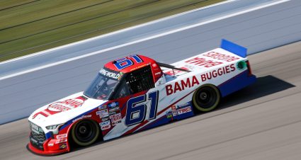 KANSAS CITY, KANSAS - SEPTEMBER 09: Chase Purdy, driver of the #61 BAMA Buggies Toyota, drives during qualifying for the NASCAR Camping World Truck Series Kansas Lottery 200 at Kansas Speedway on September 09, 2022 in Kansas City, Kansas. (Photo by Meg Oliphant/Getty Images) | Getty Images
