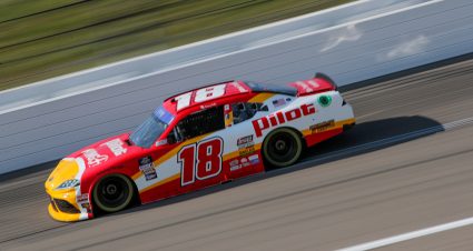 KANSAS CITY, KANSAS - SEPTEMBER 09: Sammy Smith, driver of the #18 Pilot Flying J Toyota, drives during practice for the NASCAR Xfinity Series Kansas Lottery 300 at Kansas Speedway on September 09, 2022 in Kansas City, Kansas. (Photo by Meg Oliphant/Getty Images) | Getty Images