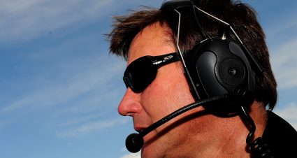 JOLIET, IL - JULY 11:  Elton Sawyer, Director of Competition for Red Bull Racing works atop his team hauler during practice for the NASCAR Sprint Cup Series LifeLock.com 400 on July 11, 2008 at Chicagoland Speedway in Joliet, Illinois.  (Photo by Rusty Jarrett/Getty Images for NASCAR) | Getty Images