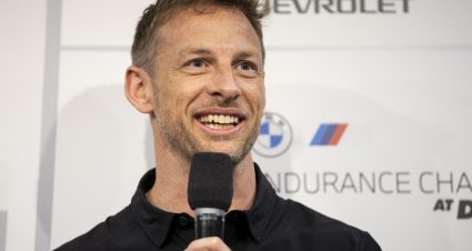 DAYTONA BEACH, FLORIDA - JANUARY 28: Jenson Button speaks to the Media during a press conference announcing the NASCAR Garage 56 driver lineup for entry in 2023 Le mans before the Rolex 24 at Daytona International Speedway on January 28, 2023 in Daytona Beach, Florida. (Photo by James Gilbert/Getty Images) | Getty Images