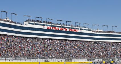 LAS VEGAS, NEVADA - OCTOBER 15: Christopher Bell, driver of the #20 Rheem/Smurfit Kappa Toyota, leads the field to start the NASCAR Cup Series South Point 400 at Las Vegas Motor Speedway on October 15, 2023 in Las Vegas, Nevada. (Photo by Chris Graythen/Getty Images) | Getty Images