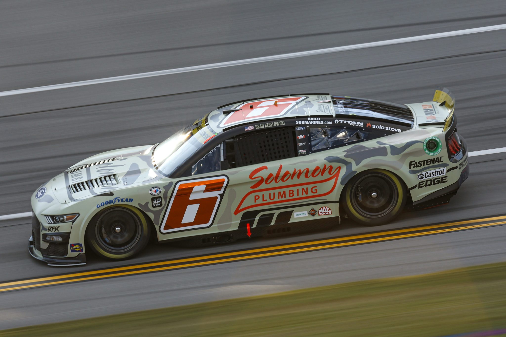 TALLADEGA, ALABAMA - SEPTEMBER 30: Brad Keselowski, driver of the #6 Solomon Plumbing Ford, drives during qualifying for the NASCAR Cup Series YellaWood 500 at Talladega Superspeedway on September 30, 2023 in Talladega, Alabama. (Photo by Sean Gardner/Getty Images) | Getty Images