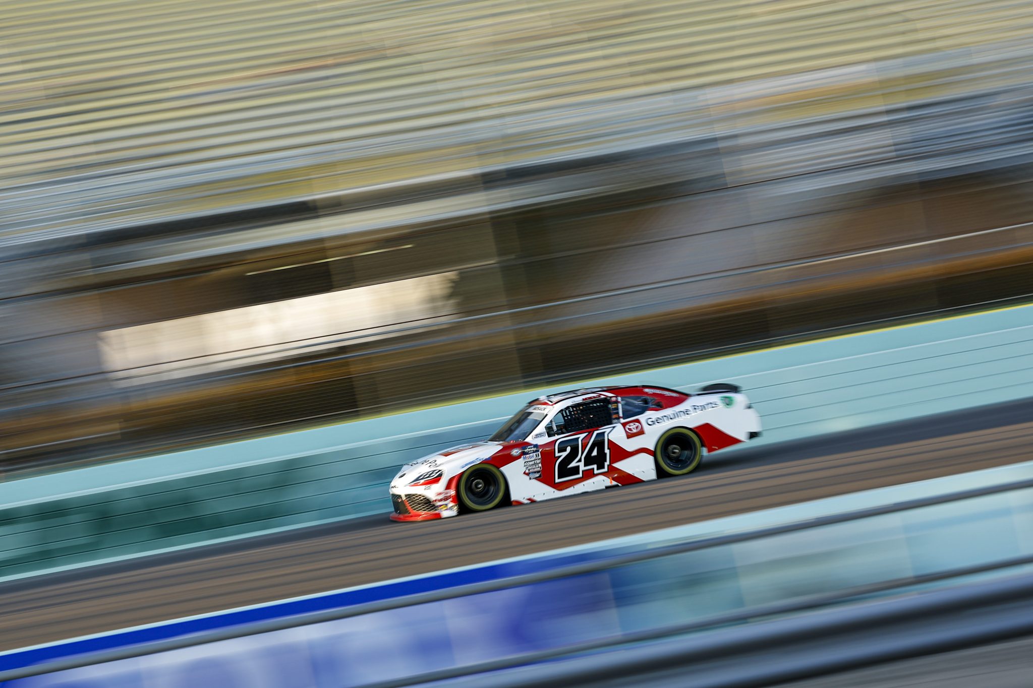 HOMESTEAD, FLORIDA - OCTOBER 20: Connor Mosack, driver of the #24 Toyota Genuine Parts Toyota, drives during practice for the NASCAR Xfinity Series Contender Boats 300 at Homestead-Miami Speedway on October 20, 2023 in Homestead, Florida. (Photo by James Gilbert/Getty Images) | Getty Images