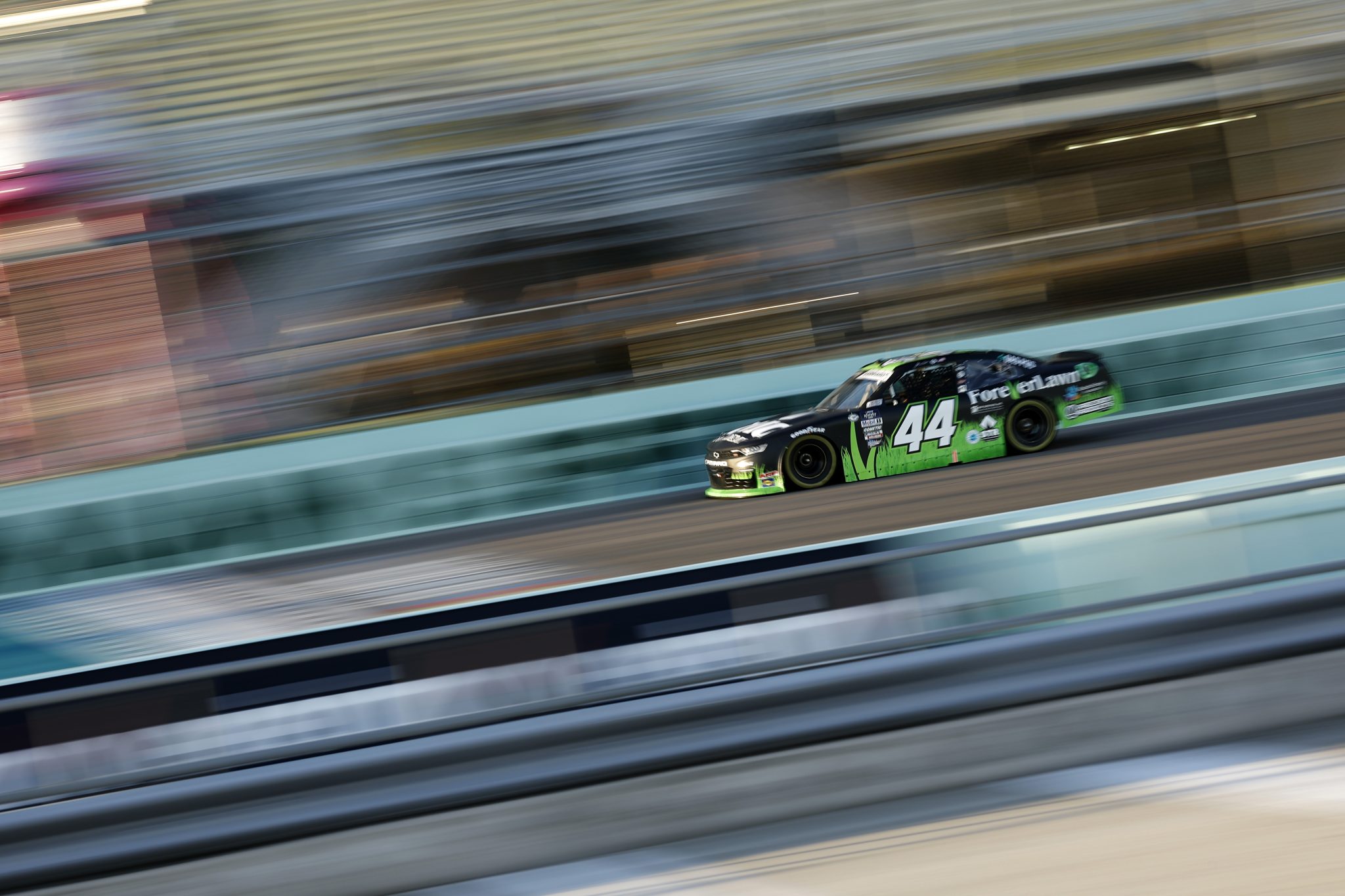 HOMESTEAD, FLORIDA - OCTOBER 20: Jeffrey Earnhardt, driver of the #44 ForeverLawn Chevrolet, drives during practice for the NASCAR Xfinity Series Contender Boats 300 at Homestead-Miami Speedway on October 20, 2023 in Homestead, Florida. (Photo by James Gilbert/Getty Images) | Getty Images