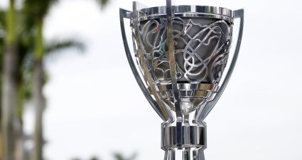 HOMESTEAD, FLORIDA - OCTOBER 22: A detail view of the Bill France NASCAR Cup Series Championship trophy prior to the NASCAR Cup Series 4EVER 400 Presented by Mobil 1 at Homestead-Miami Speedway on October 22, 2023 in Homestead, Florida. (Photo by James Gilbert/Getty Images) | Getty Images