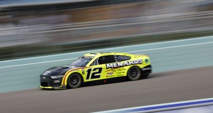 HOMESTEAD, FLORIDA - OCTOBER 22: Ryan Blaney, driver of the #12 Menards/Duracell Ford, drives during the NASCAR Cup Series 4EVER 400 Presented by Mobil 1 at Homestead-Miami Speedway on October 22, 2023 in Homestead, Florida. (Photo by James Gilbert/Getty Images) | Getty Images