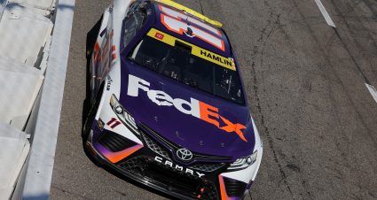 MARTINSVILLE, VIRGINIA - OCTOBER 29: Denny Hamlin, driver of the #11 FedEx Toyota, drives during the NASCAR Cup Series Xfinity 500 at Martinsville Speedway on October 29, 2023 in Martinsville, Virginia. (Photo by Jonathan Bachman/Getty Images) | Getty Images