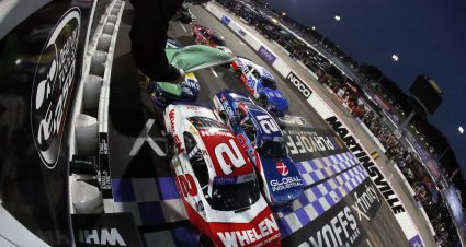 MARTINSVILLE, VIRGINIA - OCTOBER 28: Sheldon Creed, driver of the #2 Whelen Chevrolet, and Austin Hill, driver of the #21 Global Industrial Chevrolet, lead the field to a restart after a caution during the NASCAR Xfinity Series Dead On Tools 250 at Martinsville Speedway on October 28, 2023 in Martinsville, Virginia. (Photo by Jonathan Bachman/Getty Images) | Getty Images
