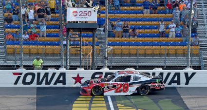NEWTON, IOWA - JUNE 16: Christopher Bell, driver of the #20 Ruud Toyota, takes the checkered flag to win the NASCAR Xfinity Series CircuitCity.com 250 Presented by Tamron at Iowa Speedway on June 16, 2019 in Newton, Iowa. (Photo by Stacy Revere/Getty Images) | Getty Images