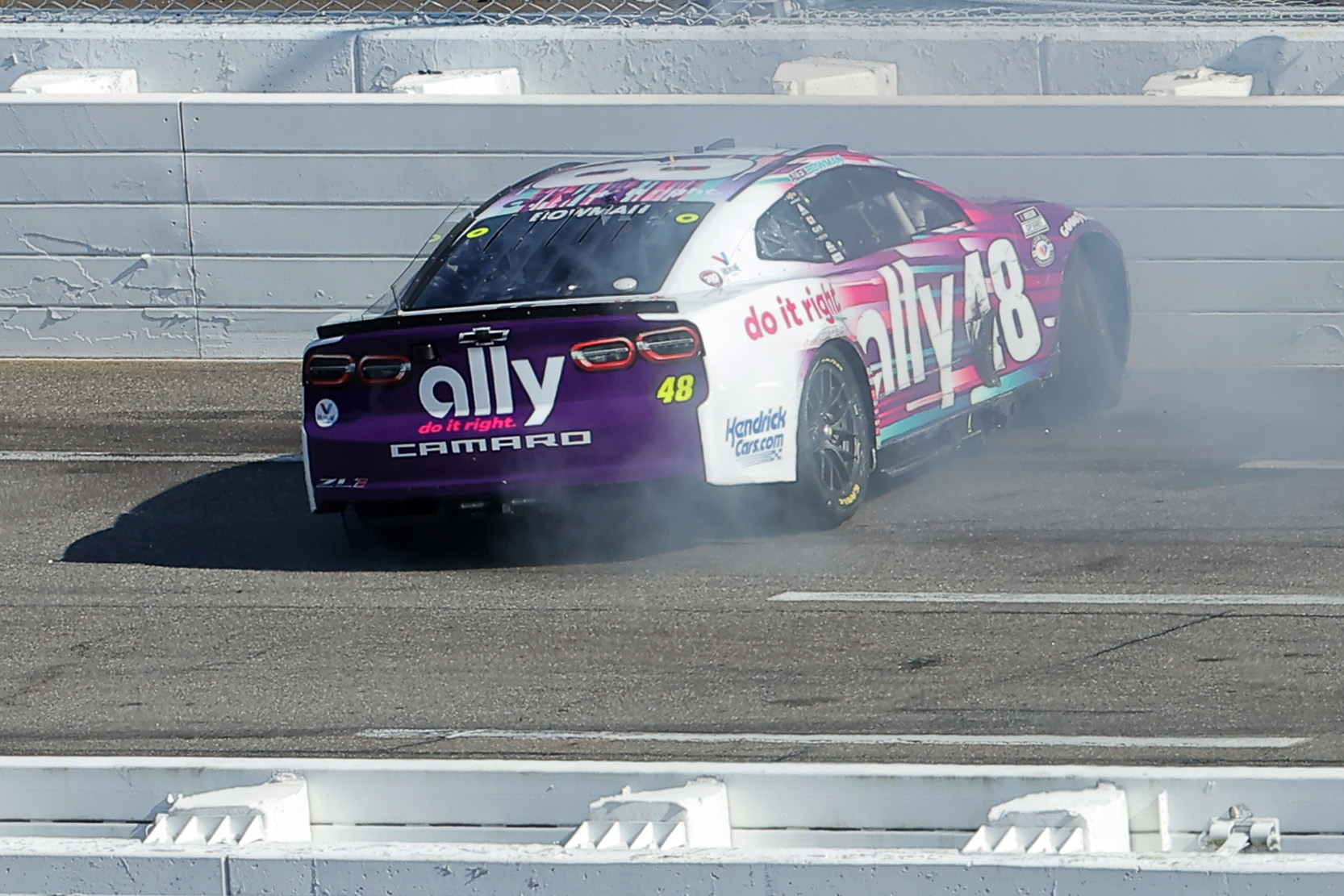 MARTINSVILLE, VIRGINIA - OCTOBER 29: Alex Bowman, driver of the #48 Ally Chevrolet, spins after an on-track incident during the NASCAR Cup Series Xfinity 500 at Martinsville Speedway on October 29, 2023 in Martinsville, Virginia. (Photo by Jonathan Bachman/Getty Images) | Getty Images