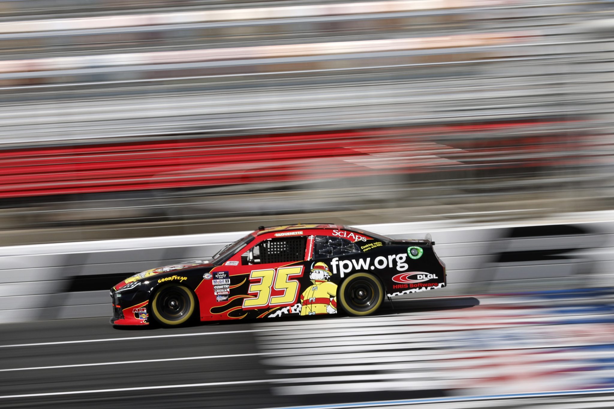 CONCORD, NORTH CAROLINA - OCTOBER 07: Alex Guenette, driver of the #35 National Fire Protection Association Toyota, drives during qualifying for the NASCAR Xfinity Series Drive for the Cure 250 presented by BCBS at Charlotte Motor Speedway on October 07, 2023 in Concord, North Carolina. (Photo by James Gilbert/Getty Images) | Getty Images