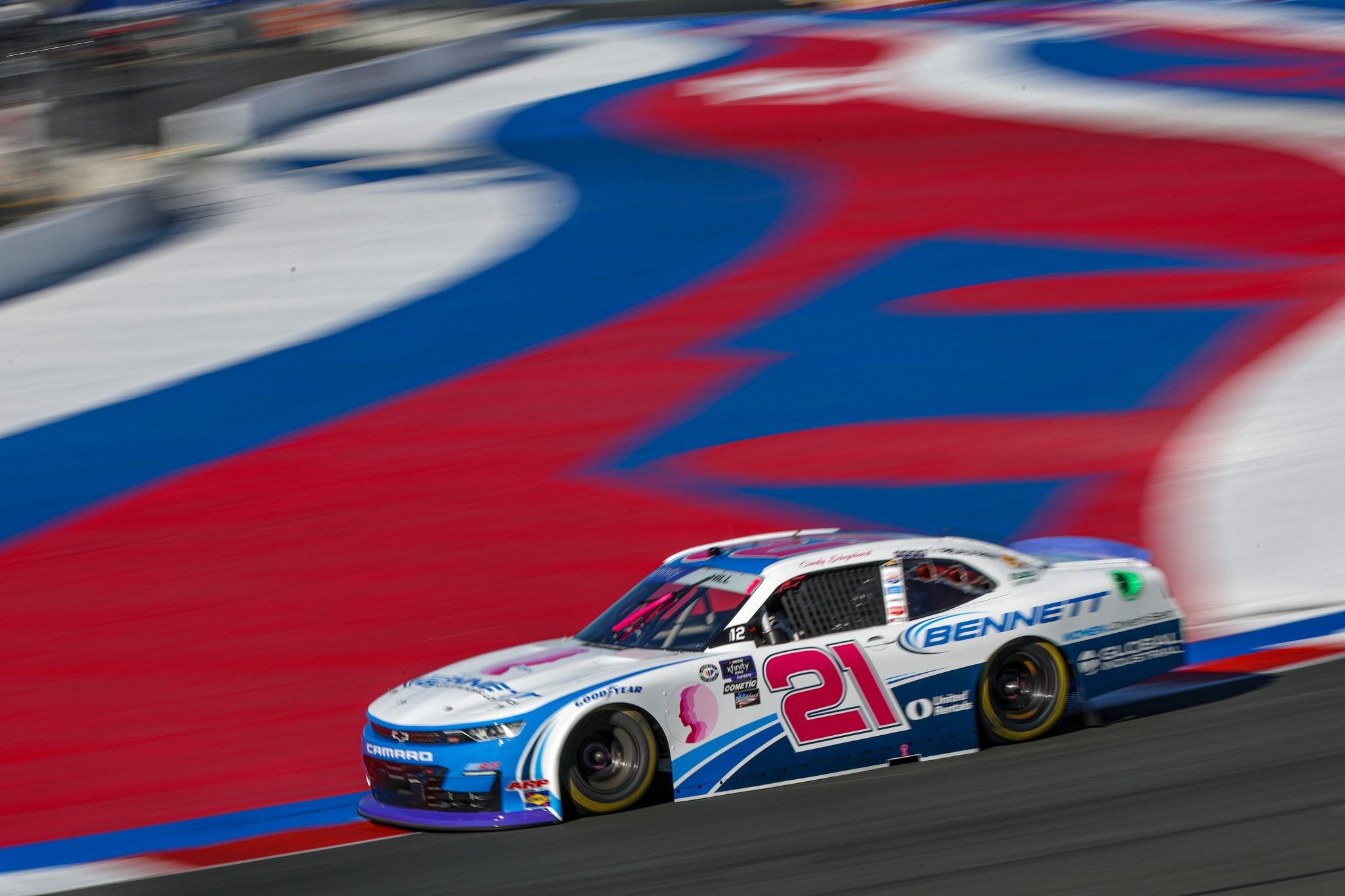 CONCORD, NORTH CAROLINA - OCTOBER 07: Austin Hill, driver of the #21 Bennett Transportation Chevrolet, drives during practice for the NASCAR Xfinity Series Drive for the Cure 250 presented by BCBS at Charlotte Motor Speedway on October 07, 2023 in Concord, North Carolina. (Photo by Jared C. Tilton/Getty Images) | Getty Images