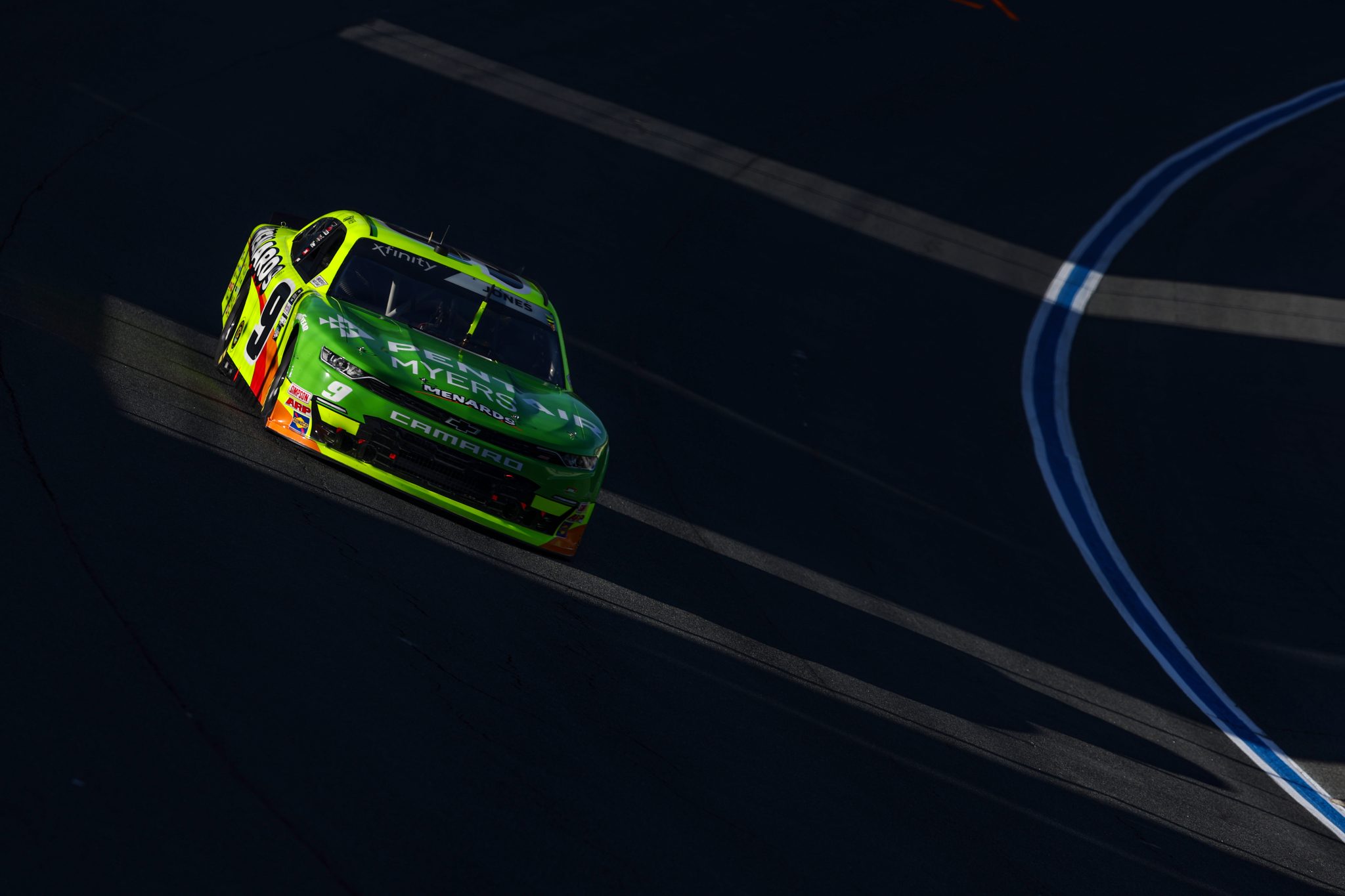 CONCORD, NORTH CAROLINA - OCTOBER 07: Brandon Jones, driver of the #9 Menards/Pentair Myers Chevrolet, drives during the NASCAR Xfinity Series Drive for the Cure 250 presented by BCBS at Charlotte Motor Speedway on October 07, 2023 in Concord, North Carolina. (Photo by Jared C. Tilton/Getty Images) | Getty Images