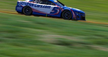 CONCORD, NORTH CAROLINA - OCTOBER 07: Kyle Larson, driver of the #5 Valvoline/HendrickCars.com Chevrolet, drives during practice for the NASCAR Cup Series Bank of America ROVAL 400 at Charlotte Motor Speedway on October 07, 2023 in Concord, North Carolina. (Photo by Jared C. Tilton/Getty Images) | Getty Images