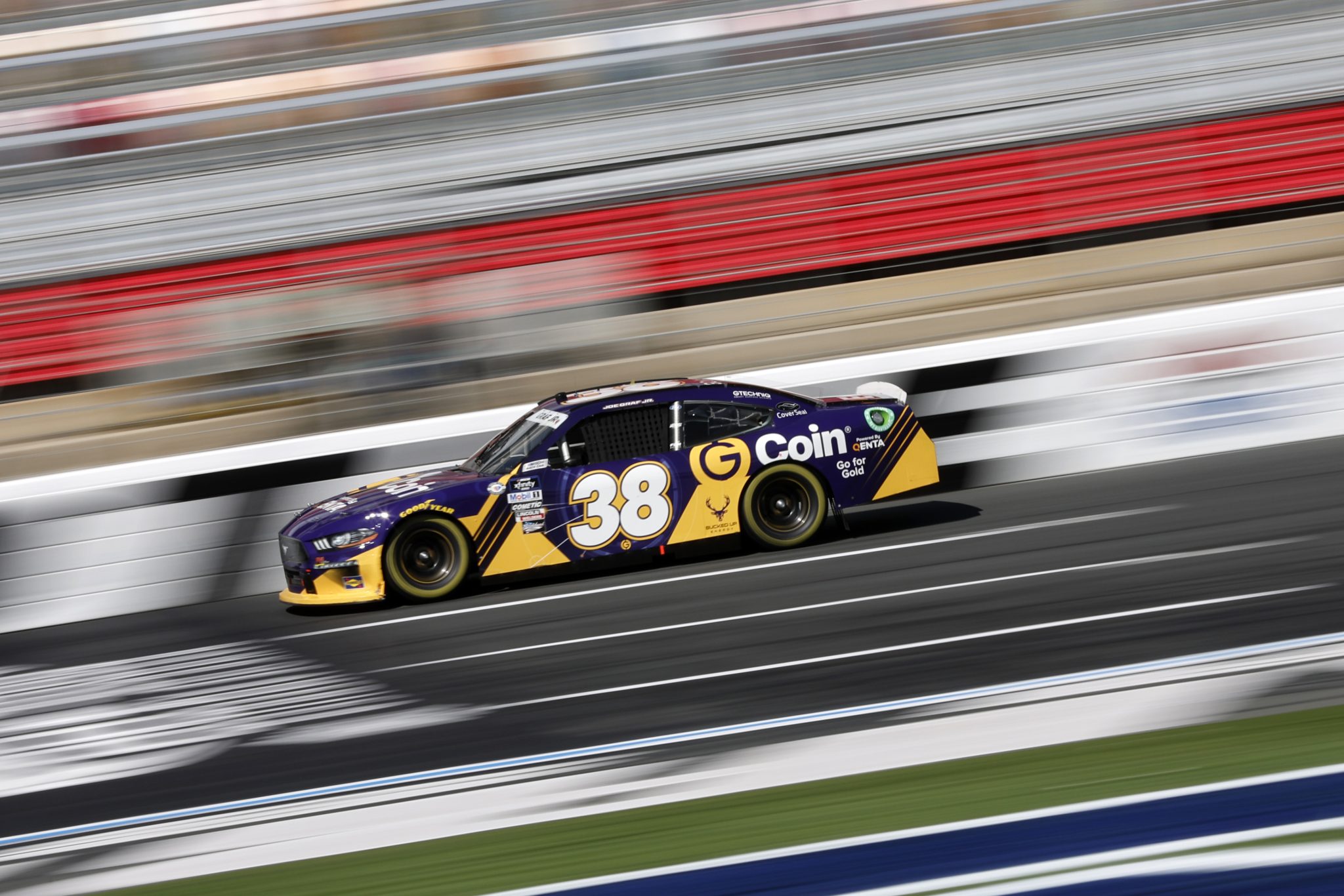CONCORD, NORTH CAROLINA - OCTOBER 07: Joe Graf Jr., driver of the #38 G-Coin Ford, drives during qualifying for the NASCAR Xfinity Series Drive for the Cure 250 presented by BCBS at Charlotte Motor Speedway on October 07, 2023 in Concord, North Carolina. (Photo by James Gilbert/Getty Images) | Getty Images