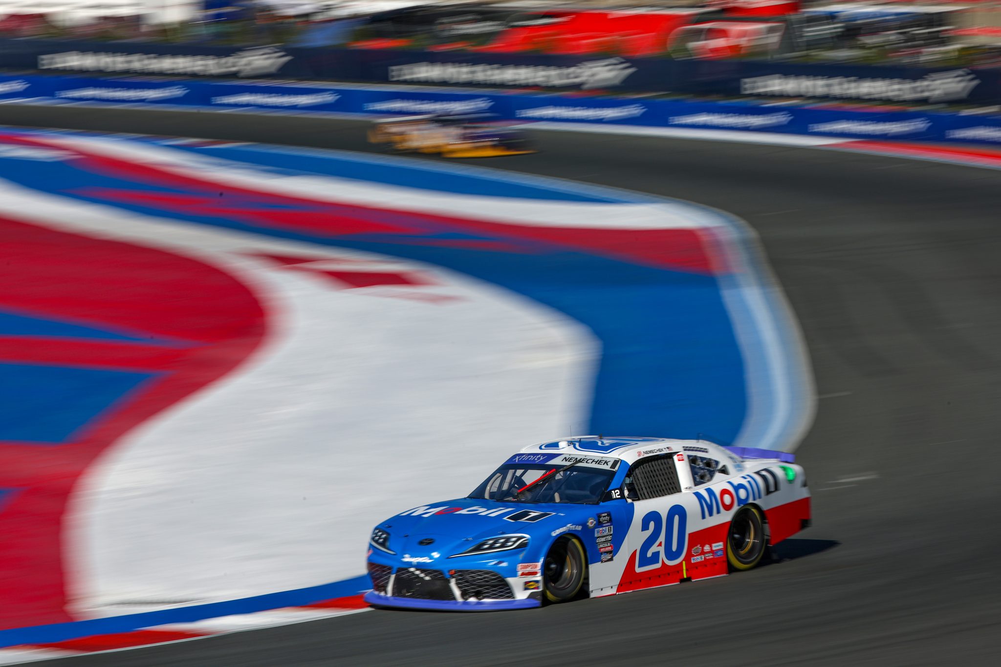 CONCORD, NORTH CAROLINA - OCTOBER 07: John Hunter Nemechek, driver of the #20 Mobil 1 Toyota, drives during practice for the NASCAR Xfinity Series Drive for the Cure 250 presented by BCBS at Charlotte Motor Speedway on October 07, 2023 in Concord, North Carolina. (Photo by Jared C. Tilton/Getty Images) | Getty Images