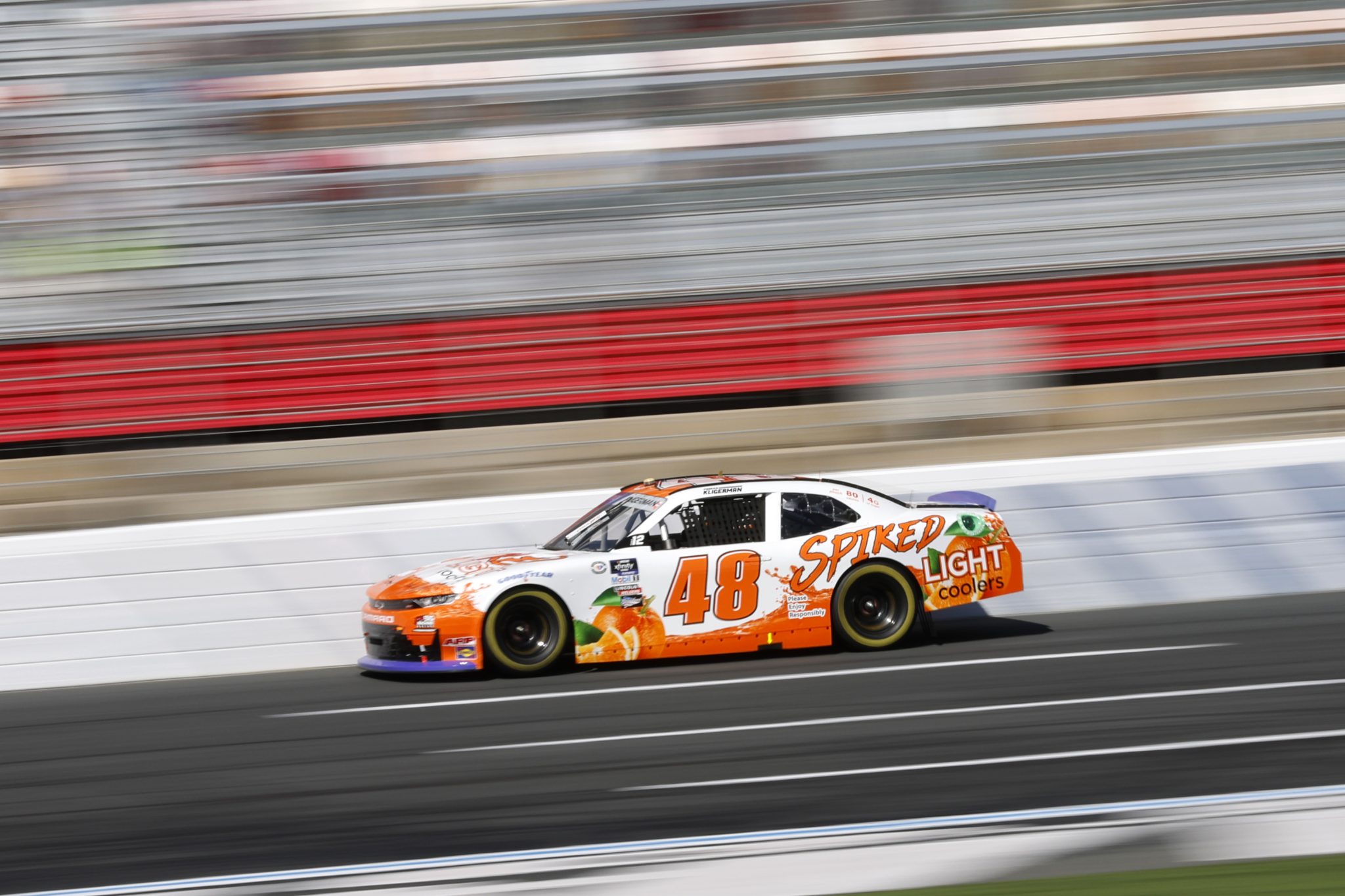 CONCORD, NORTH CAROLINA - OCTOBER 07: Parker Kligerman, driver of the #48 Spiked Light Coolers Chevrolet, drives during qualifying for the NASCAR Xfinity Series Drive for the Cure 250 presented by BCBS at Charlotte Motor Speedway on October 07, 2023 in Concord, North Carolina. (Photo by James Gilbert/Getty Images) | Getty Images