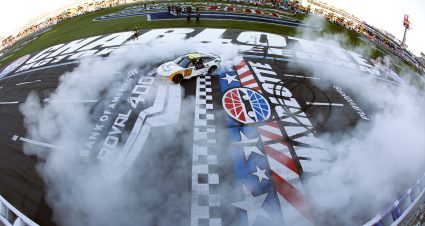 CONCORD, NORTH CAROLINA - OCTOBER 08: AJ Allmendinger, driver of the #16 Celsius Chevrolet, celebrates after winning the NASCAR Cup Series Bank of America ROVAL 400 at Charlotte Motor Speedway on October 08, 2023 in Concord, North Carolina. (Photo by James Gilbert/Getty Images) | Getty Images