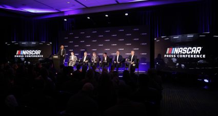 NASHVILLE, TENNESSEE - NOVEMBER 29: NASCAR President Steve Phelps speaks during a press conference announcing NASCAR's new media rights agreements with FOX, NBC, Amazon and Warner Bros. Discovery at the Music City Center on November 29, 2023 in Nashville, Tennessee. (Photo by Chris Graythen/Getty Images) | Getty Images