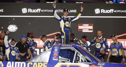 AVONDALE, ARIZONA - NOVEMBER 03: Christian Eckes, driver of the #19 NAPA Auto Care Chevrolet, celebrates in victory lane after winning the NASCAR Craftsman Truck Series Craftsman 150 at Phoenix Raceway on November 03, 2023 in Avondale, Arizona. (Photo by James Gilbert/Getty Images) | Getty Images