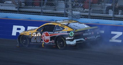 AVONDALE, ARIZONA - NOVEMBER 05: Christopher Bell, driver of the #20 Rheem/DEWALT Toyota, spins into the wall after an on-track incident during the NASCAR Cup Series Championship at Phoenix Raceway on November 05, 2023 in Avondale, Arizona. (Photo by Sean Gardner/Getty Images) | Getty Images