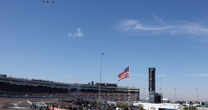 AVONDALE, ARIZONA - NOVEMBER 05: A general view of  F-35 310th Fighter Squadron flyover during pre-race ceremonies prior to the NASCAR Cup Series Championship at Phoenix Raceway on November 05, 2023 in Avondale, Arizona. (Photo by Christian Petersen/Getty Images) | Getty Images