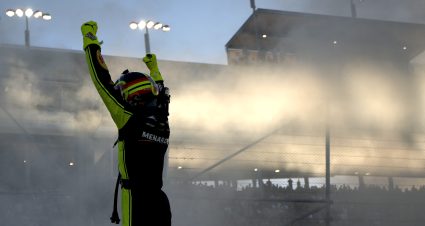 AVONDALE, ARIZONA - NOVEMBER 05: Ryan Blaney, driver of the #12 Menards/Dutch Boy Ford, celebrates after winning the 2023 NASCAR Cup Series Championship, finishing first of the Championship 4 drivers in the NASCAR Cup Series Championship race at Phoenix Raceway on November 05, 2023 in Avondale, Arizona. (Photo by Chris Graythen/Getty Images) | Getty Images