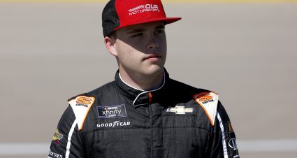 LAS VEGAS, NEVADA - OCTOBER 14: Blaine Perkins, driver of the #02 To The Point Chevrolet, walks the grid prior to the NASCAR Xfinity Series Alsco Uniforms 302 at Las Vegas Motor Speedway on October 14, 2023 in Las Vegas, Nevada. (Photo by Chris Graythen/Getty Images) | Getty Images