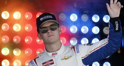 HOMESTEAD, FLORIDA - OCTOBER 21: Jack Wood, driver of the #51 High Fives Foundation Chevrolet, waves to fans as he walks onstage during driver intros prior to the Kevin Harvick at Homestead-Miami Speedway on October 21, 2023 in Homestead, Florida. (Photo by James Gilbert/Getty Images) | Getty Images