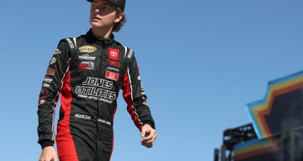 AVONDALE, ARIZONA - NOVEMBER 04: Conner Jones, driver of the #25 Jones Utilities Toyota, walks onstage during driver intros prior to the ARCA Menards Series West Desert Diamond Casino West Valley 100 at Phoenix Raceway on November 04, 2022 in Avondale, Arizona. (Photo by Meg Oliphant/Getty Images) | Getty Images