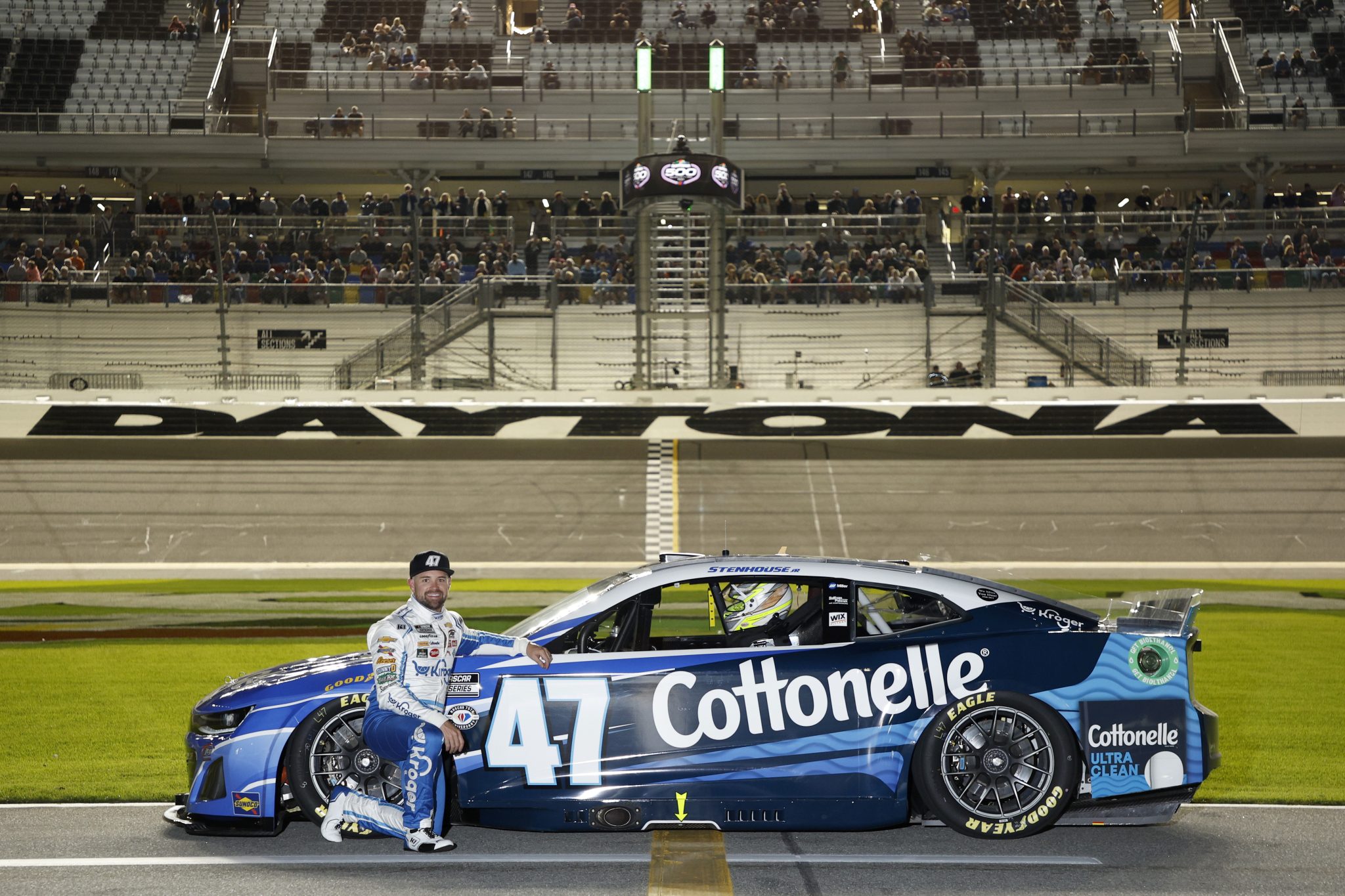 DAYTONA BEACH, FLORIDA - FEBRUARY 15: Ricky Stenhouse Jr., driver of the #47 Kroger/Cottonelle Chevrolet, poses on the track during qualifying for the Busch Light Pole at Daytona International Speedway on February 15, 2023 in Daytona Beach, Florida. (Photo by Jared C. Tilton/Getty Images) | Getty Images