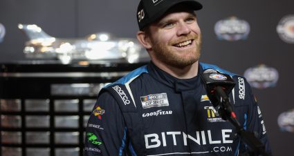 DAYTONA BEACH, FLORIDA - FEBRUARY 15: Conor Daly, driver of the #50 BitNile.com Chevrolet, speaks to the media during the NASCAR Cup Series 65th Annual Daytona 500 Media Day at Daytona International Speedway on February 15, 2023 in Daytona Beach, Florida. (Photo by James Gilbert/Getty Images) | Getty Images