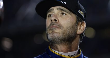 DAYTONA BEACH, FLORIDA - FEBRUARY 15: Jimmie Johnson, driver of the #84 Carvana Chevrolet, looks on during qualifying for the Busch Light Pole at Daytona International Speedway on February 15, 2023 in Daytona Beach, Florida. (Photo by Sean Gardner/Getty Images) | Getty Images